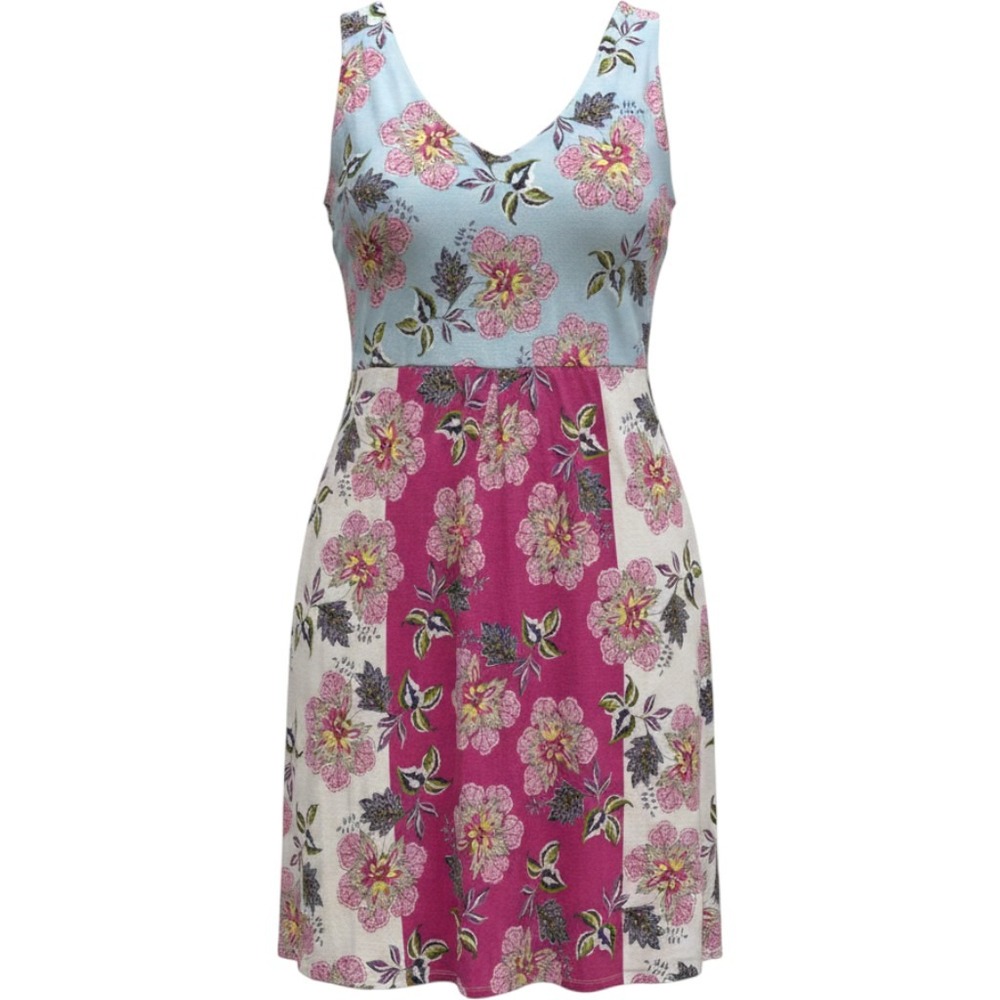 J. Jill Women Dress Floral Rayon Knit Sleeveless Large Blue Pink Boho Casual